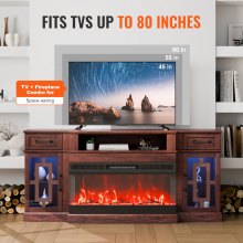 VEVOR 80" Fireplace TV Stand with 20 LED Lights Remote Control & Timer Brown