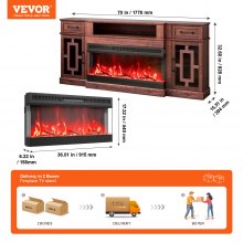 VEVOR Fireplace TV Stand for TVs 70", Media Storage Corner with 36" Fireplace, Storage Drawers & Cabinets, Pastoral TV Console Table with 20 LED Lights, Remote Control and Timer for Living Room, Brown