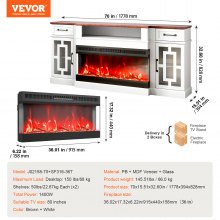 VEVOR 80" Fireplace TV Stand with 20 LED Lights Remote Control & Timer Brown+White