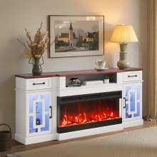 VEVOR 80" Fireplace TV Stand with 20 LED Lights Remote Control & Timer Brown+White