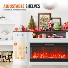 VEVOR 80 in Fireplace TV Stand 20 LED Lights Remote Control & Timer Brown+White