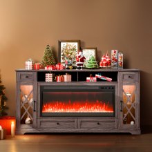 VEVOR 80" Fireplace TV Stand with 20 LED Lights Remote Control and Timer Grey