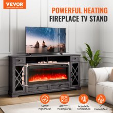 VEVOR 80" Fireplace TV Stand with 20 LED Lights Remote Control and Timer Grey