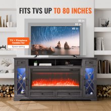 VEVOR 80" Fireplace TV Stand with 20 LED Lights Remote Control and Timer Grey