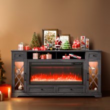 VEVOR Fireplace TV Stand for TVs 70", Media Storage Corner with 42" Fireplace, Storage Drawers & Cabinets, Pastoral TV Console Table with 20 LED Lights, Remote Control and Timer for Living Room, Grey