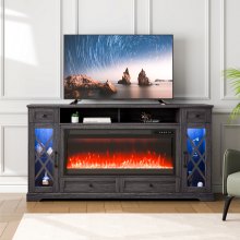 VEVOR 80" Fireplace TV Stand with 20 LED Lights Remote Control and Timer Grey