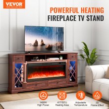 VEVOR 80" Fireplace TV Stand with 20 LED Lights Remote Control and Timer Brown