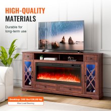 VEVOR 80" Fireplace TV Stand with 20 LED Lights Remote Control and Timer Brown