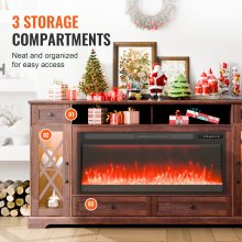 VEVOR Fireplace TV Stand for TVs 70", Media Storage Corner with 42" Fireplace, Storage Drawers & Cabinets, Pastoral TV Console Table with 20 LED Lights, Remote Control and Timer for Living Room, Brown