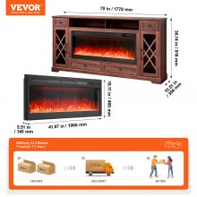 VEVOR 80" Fireplace TV Stand with 20 LED Lights Remote Control and Timer Brown