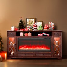 VEVOR 80" Fireplace TV Stand with 20 LED Lights Remote Control and Timer Brown