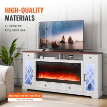 80" Fireplace TV Stand with LED Light Remote Control & Timer Brown + White