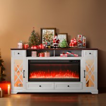 80" Fireplace TV Stand with LED Light Remote Control & Timer Brown + White