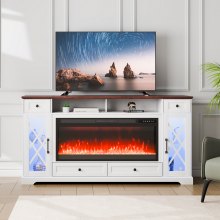 80" Fireplace TV Stand with LED Light Remote Control & Timer Brown + White