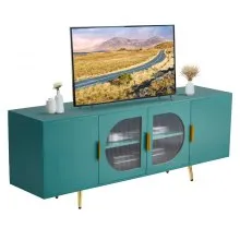 VEVOR TV Stand for TVs up to 75 in Modern Entertainment Center with Glass Doors
