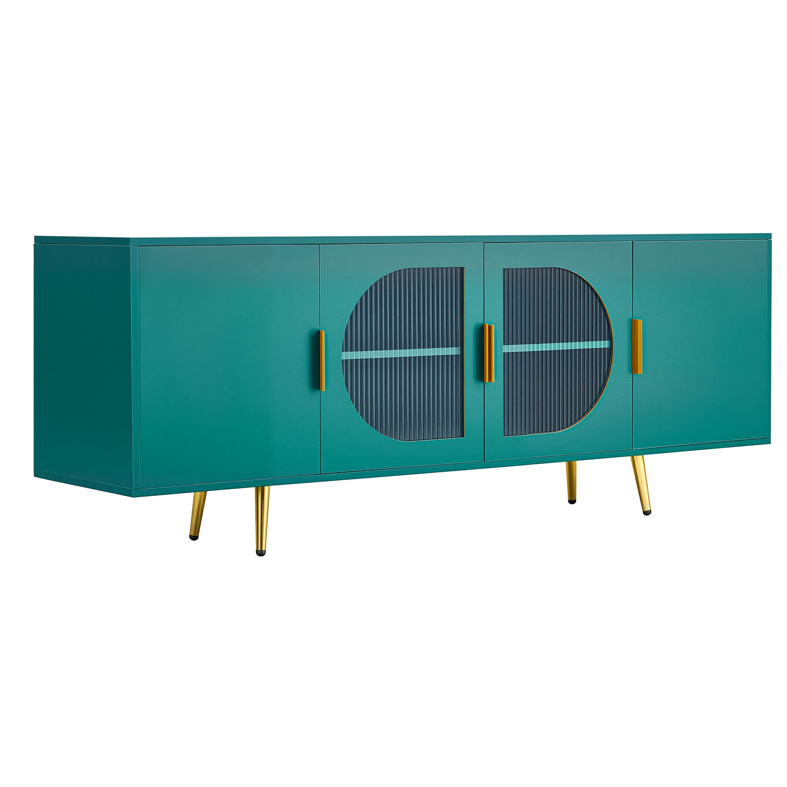 VEVOR TV Stand for TVs up to 75 inch, Modern Entertainment Center with Glass Doors and Gold Legs, TV Cabinet Storage with Adjustable Shelves, Media Console Table for Living Room and Bedroom, Green