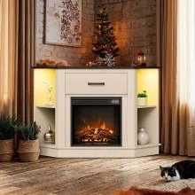 VEVOR Fireplace TV Stand, Farmhouse Fireplace TV Stand for TVs up to 50 inch, Farmhouse Entertainment Center with 18 inch Fireplace & LED Lights, Electric Fireplaces with Storage Drawers & Cabinets