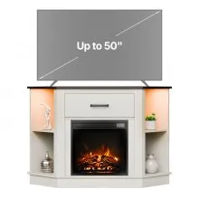 VEVOR Fireplace TV Stand, Farmhouse Fireplace TV Stand for TVs up to 50 inch, Farmhouse Entertainment Center with 18 inch Fireplace & LED Lights, Electric Fireplaces with Storage Drawers & Cabinets