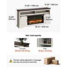 VEVOR Fireplace TV Stand, Farmhouse Fireplace TV Stand for TVs up to 80 inch, Farmhouse Entertainment Center with 36 inch Fireplace & LED Lights, Electric Fireplaces for Living Room Bedroom, White