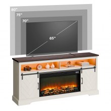 VEVOR Fireplace TV Stand, Farmhouse Fireplace TV Stand for TVs up to 80 inch, Farmhouse Entertainment Center with 36 inch Fireplace & LED Lights, Electric Fireplaces for Living Room Bedroom, White