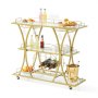 VEVOR Bar Cart Gold, 3 Tiers Home Bar Serving Cart on Lockable Wheels, Rolling Alcohol Cart with Tempered Glass Shelves Guardrail Wine Rack, Modern Wine Cart for Home Kitchen Dining and Living Room