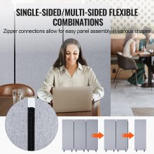 2FT Room Divider 3 Panel PET Polyester Soundproof Privacy Screen Grey