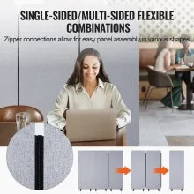 VEVOR Office Partitions, 3 Panel PET Polyester Soundproof Room Screen, Folding Privacy Divider Portable Partition Divider for Room Separation, Freestanding Room Partitions for Office Study, Grey