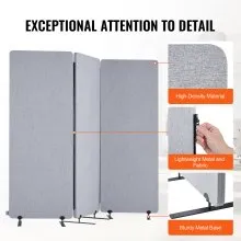 VEVOR Office Partitions, 3 Panel PET Polyester Soundproof Room Screen, Folding Privacy Divider Portable Partition Divider for Room Separation, Freestanding Room Partitions for Office Study, Grey