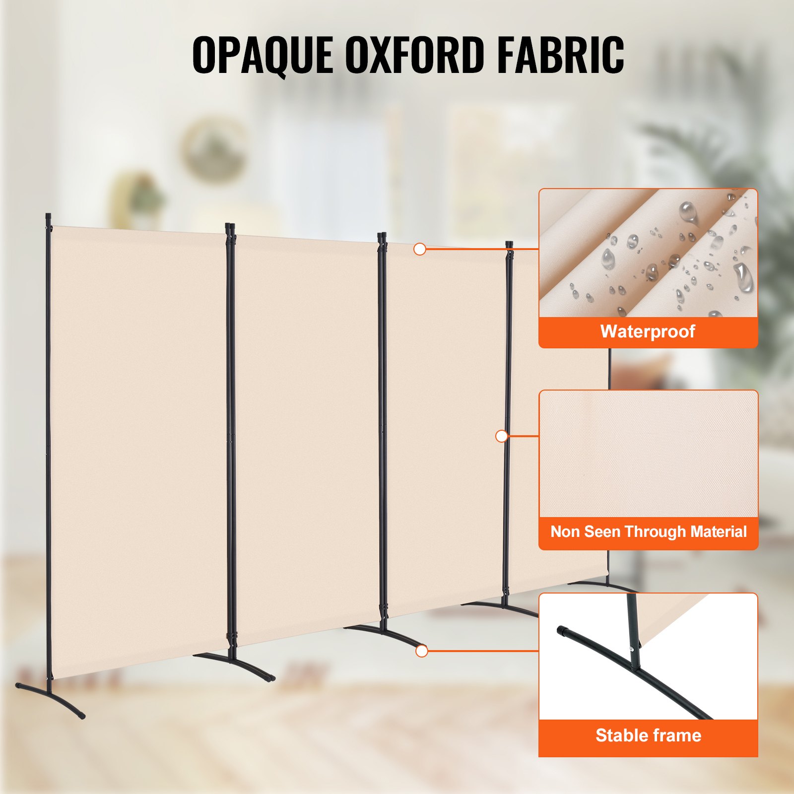 VEVOR Room Divider, 4 Panels Room Divider, Folding Privacy Screen and Portable Partition Divider for Room Separation, Freestanding Room Partitions for Office, Bedroom, Study, Beige