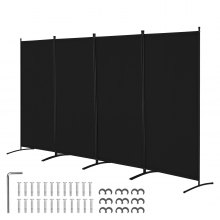 VEVOR Room Divider, 4 Panel Room Divider, Folding Privacy Screen and Portable Partition Divider for Room Separation, Freestanding Room Partitions for Office, Bedroom, Living Room, Black