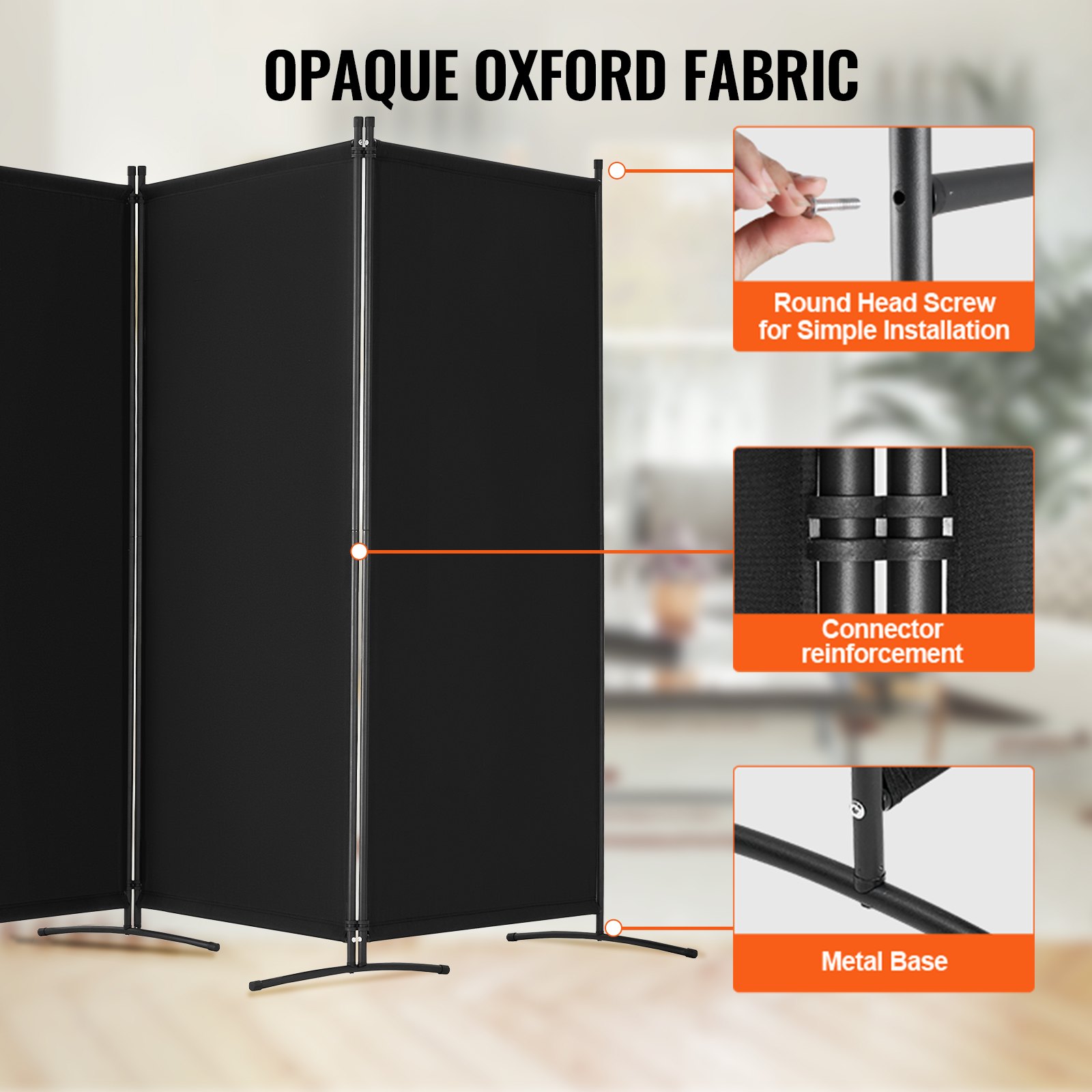 VEVOR Room Divider, 4 Panels Room Divider, Folding Privacy Screen and Portable Partition Divider for Room Separation, Freestanding Room Partitions for Office, Bedroom, Study, Black