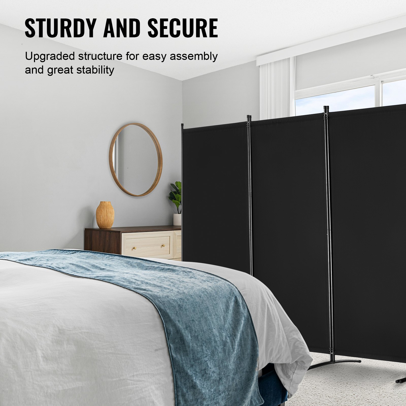 VEVOR Room Divider, 4 Panels Room Divider, Folding Privacy Screen and Portable Partition Divider for Room Separation, Freestanding Room Partitions for Office, Bedroom, Study, Black