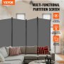 VEVOR Room Divider 4 Panels Fabric Room Privacy Screen for Office Bedroom Grey