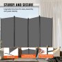 VEVOR Room Divider 4 Panels Fabric Room Privacy Screen for Office Bedroom Grey