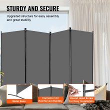 VEVOR Room Divider, 4 Panel Room Divider, Folding Privacy Screen and Portable Partition Divider for Room Separation, Freestanding Room Partitions for Office, Bedroom, Living Room, Grey