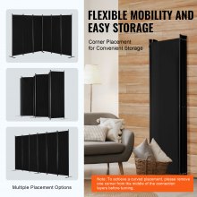 VEVOR Room Divider, 6 Panel Room Divider, Folding Privacy Screen and Portable Partition Divider for Room Separation, Freestanding Room Partitions for Office, Bedroom, Living Room, Black