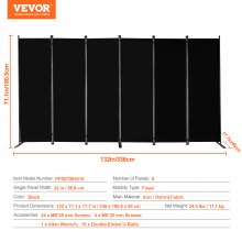 VEVOR Room Divider, 6 Panel Room Divider, Folding Privacy Screen and Portable Partition Divider for Room Separation, Freestanding Room Partitions for Office, Bedroom, Living Room, Black