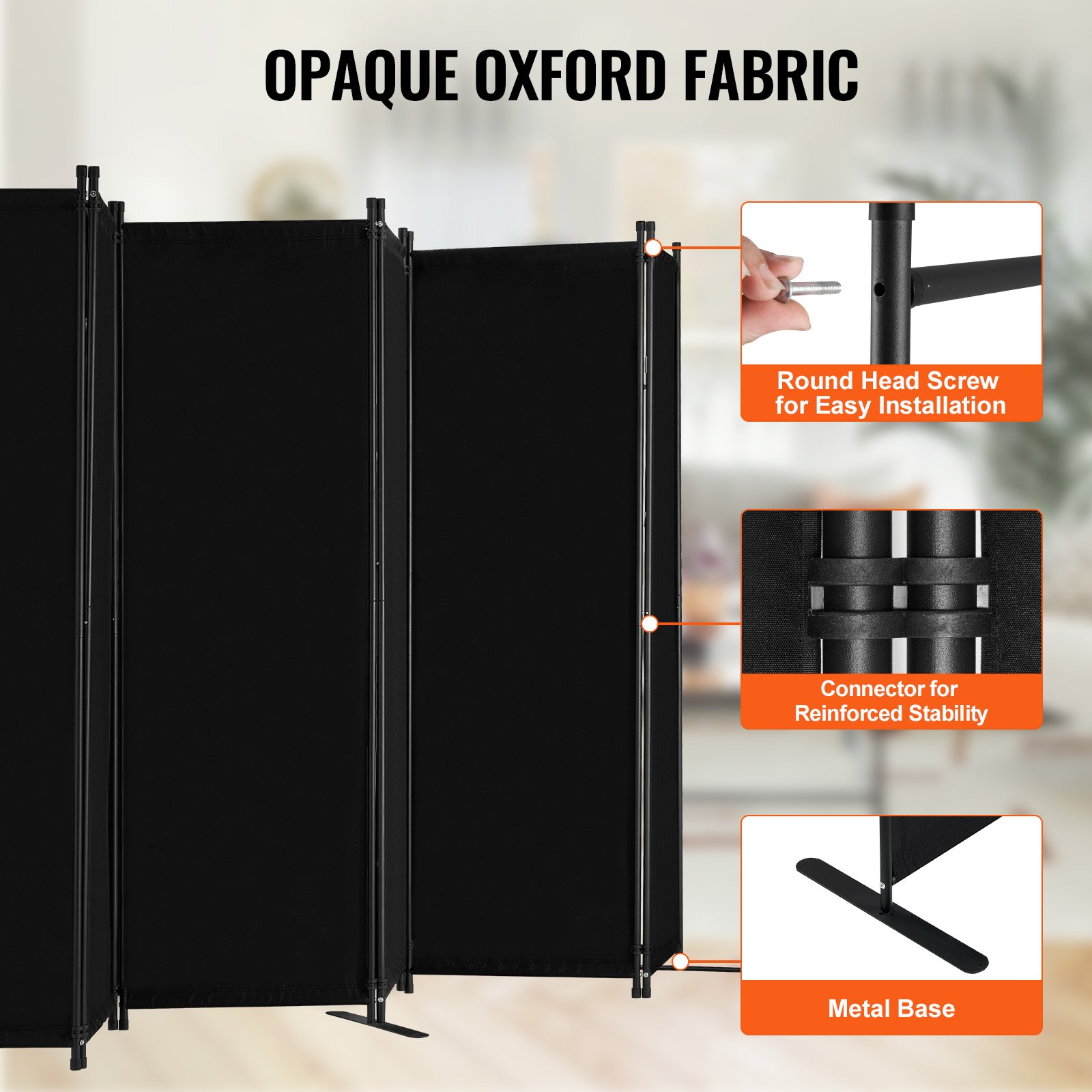 VEVOR Room Divider, 6 Panels Room Divider, Folding Privacy Screen and Portable Partition Divider for Room Separation, Freestanding Room Partitions for Office, Bedroom, Study, Black