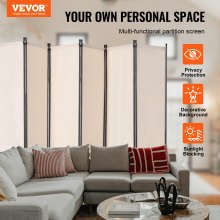 VEVOR Room Divider 6 Panels Fabric Room Privacy Screen for Office Bedroom Beige