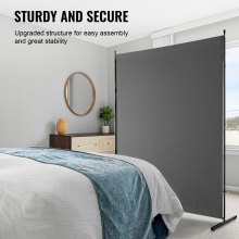 VEVOR 6FT Room Divider Single Panel Fabric Room Screen for Office Bedroom Grey