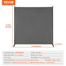 VEVOR Room Divider, Single Panel Room Divider, 6FT Privacy Screen Indoor, Partition Divider for Room Separation, Freestanding Room Divider Panel for Office, Bedroom, Grey