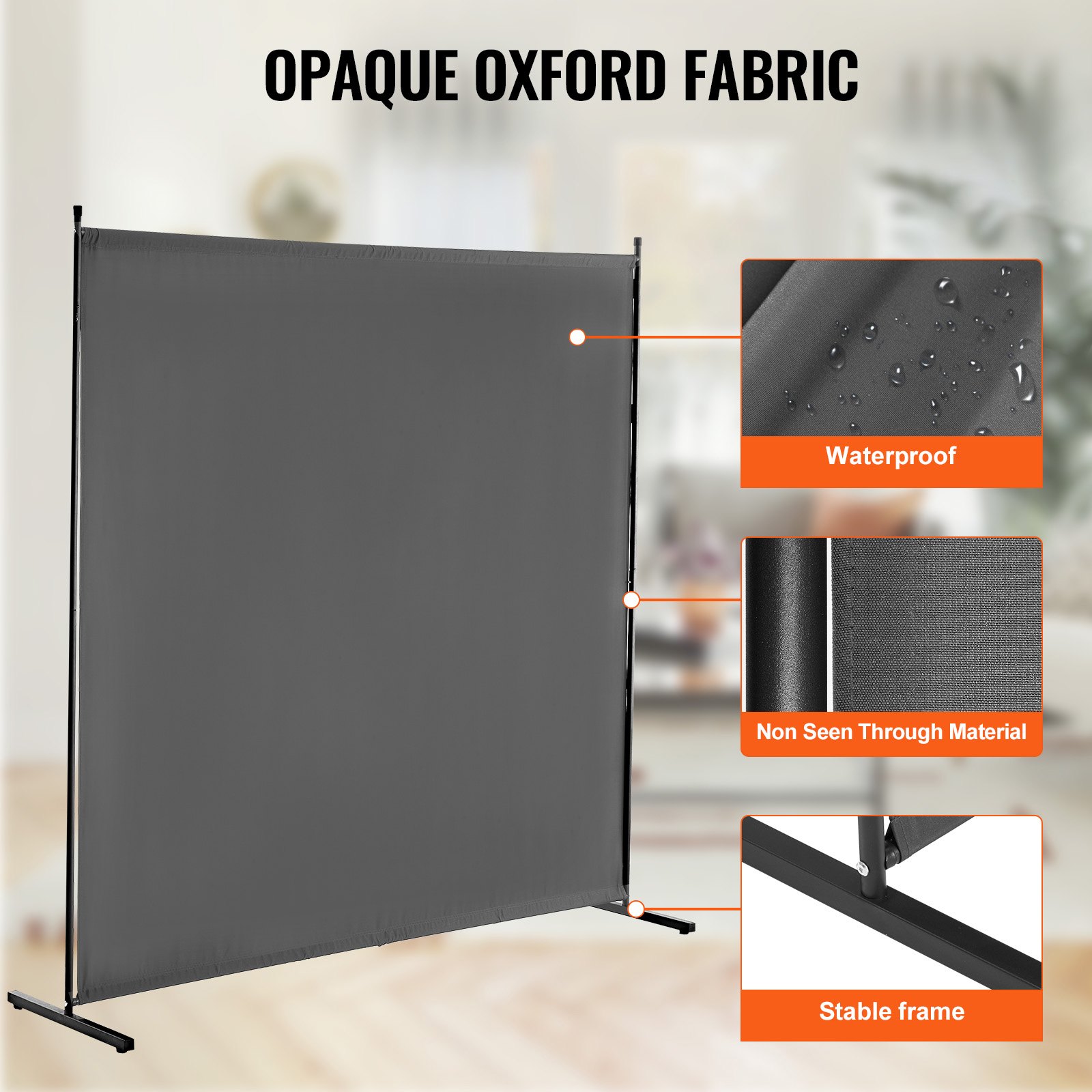 VEVOR Room Divider, Single Panel Room Divider, 6FT Privacy Screen Indoor, Partition Divider for Room Separation, Freestanding Room Divider Panel for Office, Bedroom, Grey