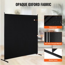 VEVOR Room Divider, Single Panel Room Divider, 6FT Privacy Screen Indoor, Partition Divider for Room Separation, Freestanding Room Divider Panel for Office, Bedroom, Black