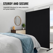 VEVOR Room Divider, Single Panel Room Divider, 6FT Privacy Screen Indoor, Partition Divider for Room Separation, Freestanding Room Divider Panel for Office, Bedroom, Black