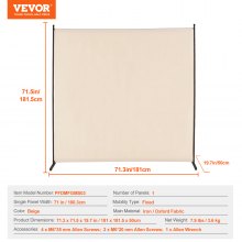 VEVOR Room Divider, Single Panel Room Divider, 6FT Privacy Screen Indoor, Partition Divider for Room Separation, Freestanding Room Divider Panel for Office, Bedroom, Beige