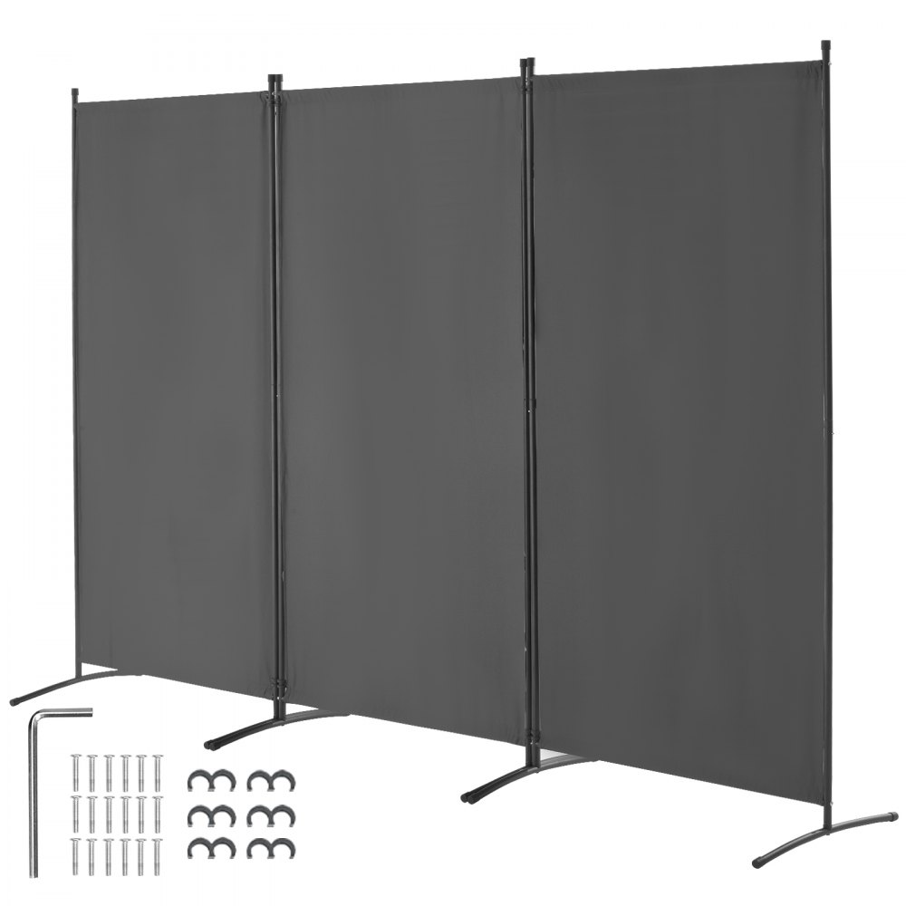 VEVOR Room Divider 3 Panels Fabric Room Privacy Screen for Office Bedroom Grey