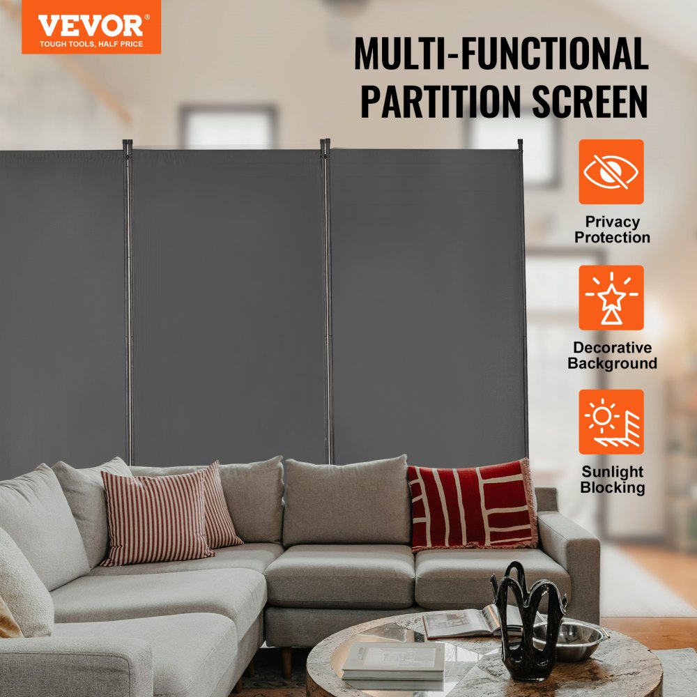 VEVOR Room Divider, 3 Panel Room Divider, Folding Privacy Screen and Portable Partition Divider for Room Separation, Freestanding Room Partitions for Office, Bedroom, Study, Grey