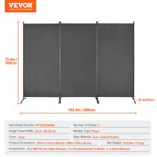 VEVOR Room Divider, 3 Panel Room Divider, Folding Privacy Screen and Portable Partition Divider for Room Separation, Freestanding Room Partitions for Office, Bedroom, Living Room, Grey