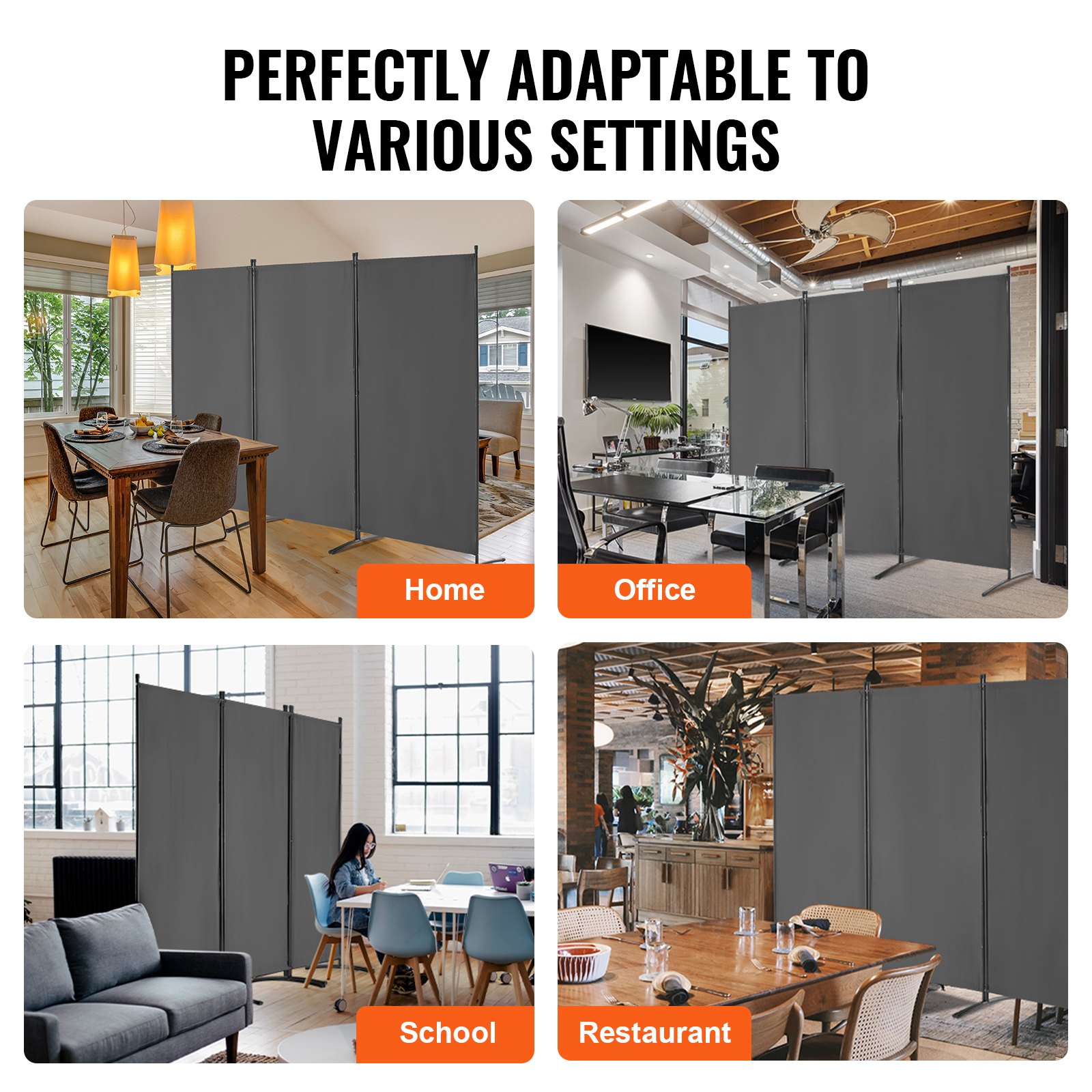 VEVOR Room Divider, 3 Panels Room Divider, Folding Privacy Screen and Portable Partition Divider for Room Separation, Freestanding Room Partitions for Office, Bedroom, Study, Grey