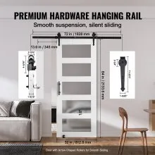 VEVOR Barn Door and Hardware Kit 30" x 84" Wood and Glass Sliding Barn Door Kit